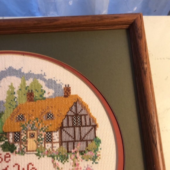 Cross stitch of “Bless this House O Lord We Pray“ English Farmhouse/Sheep/Flower - Picture 9 of 13